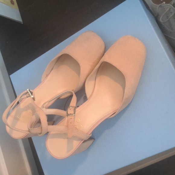 Franco Sarto Square Toe Ballerina Pink Ankle Strap Heels Size: 6 - Picture 3 of 5